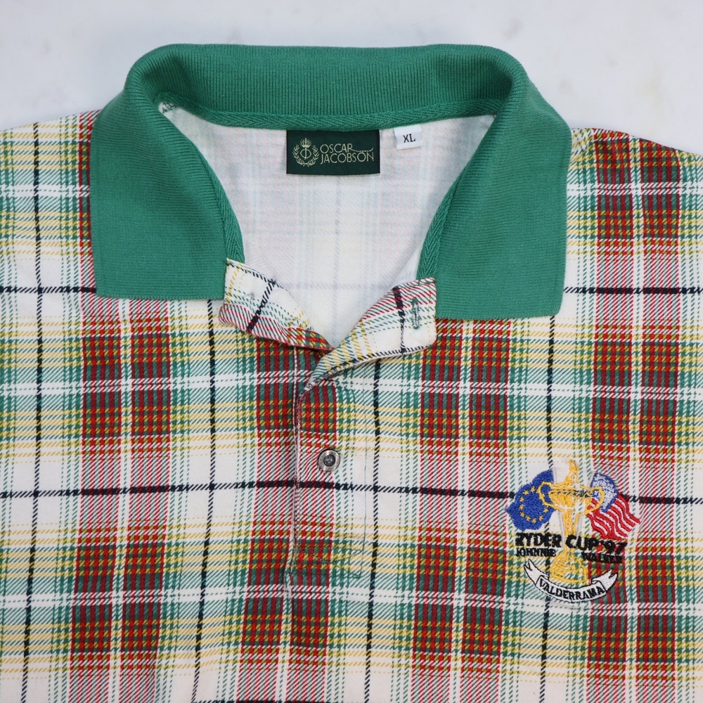 Oscar Jacobson Vintage 1997 Ryder Cup Valderrama Plaid Polo Shirt Mens XL
